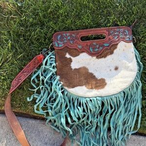 Brown and Turquoise Fringe Women's Bag
